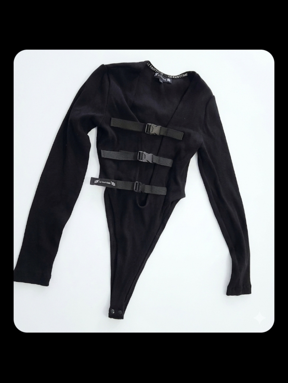 Le Fantome Techwear Black Long Sleeve Low Cut Buckle Bodysuit, Eur Med, Fits Sm - Picture 5 of 10